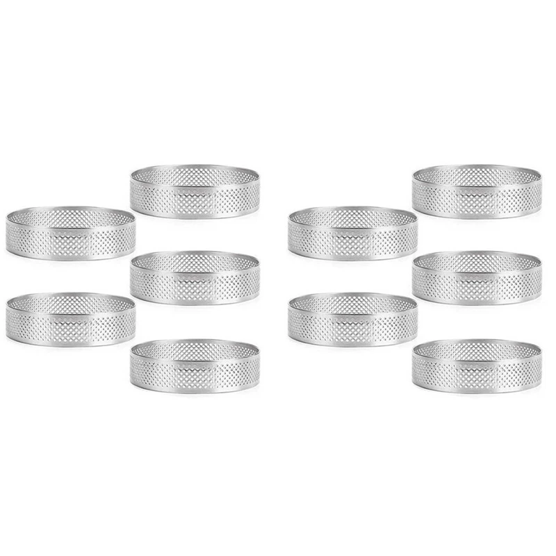 

10Pcs Circular Tart Rings With Holes Stainless Steel Fruit Pie Quiches Cake Mousse Mold Kitchen Baking Mould 7Cm
