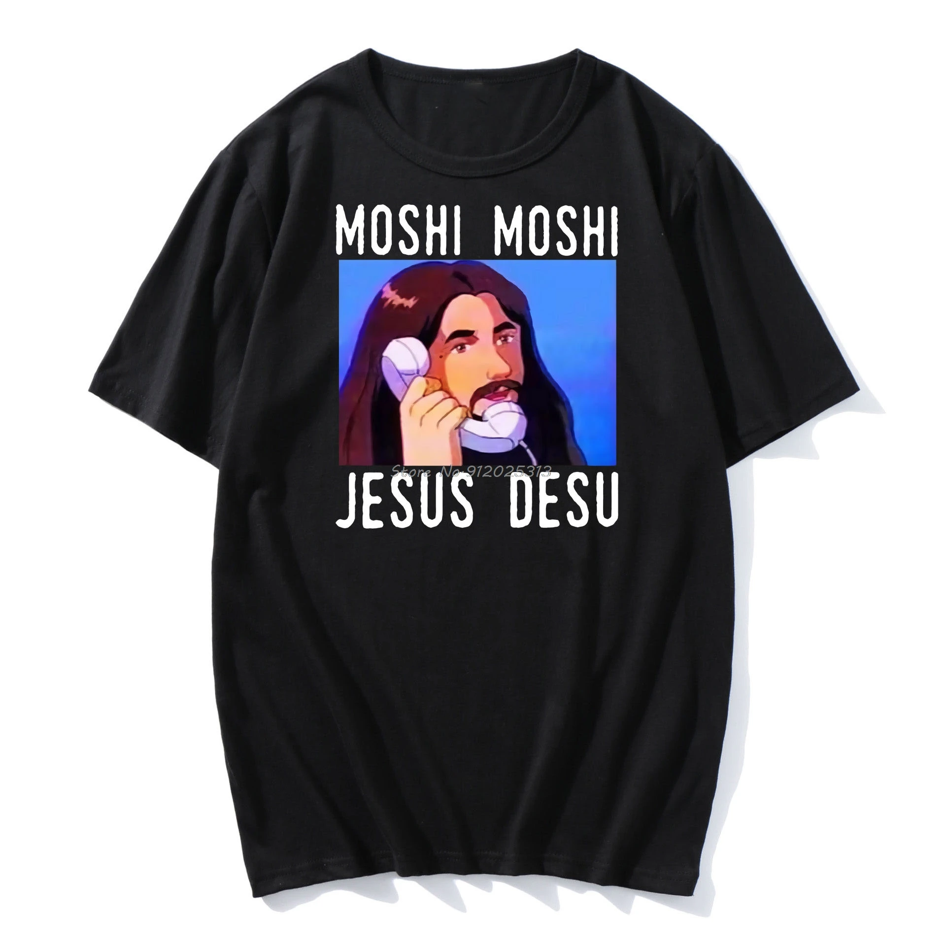 

Moshi Moshi Jesus Desu Oversized T-shirt Men T Shirt Black Cotton Men Shirt T-shirt Men Cotton Harajuku Tshirt Dropshipping