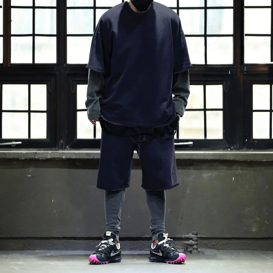 Men's Summer Simple Tracksuit Sets  Cotton Short Sets O-neck Loose Men Outfit Set  Casual Sports Kit Male Clothing 2 Piece Set