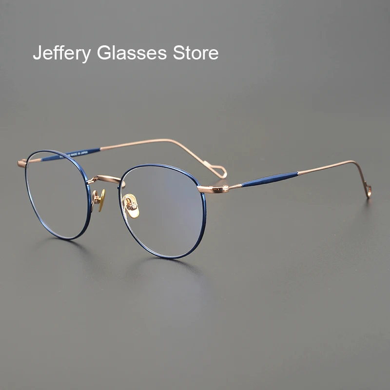 Japanese Handmade Retro Pure Titanium Eyeglasses Men Women Reading Glasses Frame Round Thin Myopia Eyewear Prescription Lens