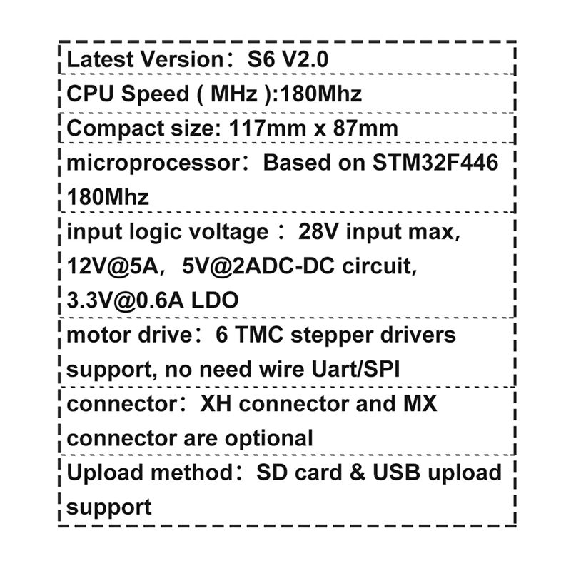 S6 V2.1 плата 32 битная управления Поддержка 6X TMC драйверы Uart/SPI Летающий провод XH