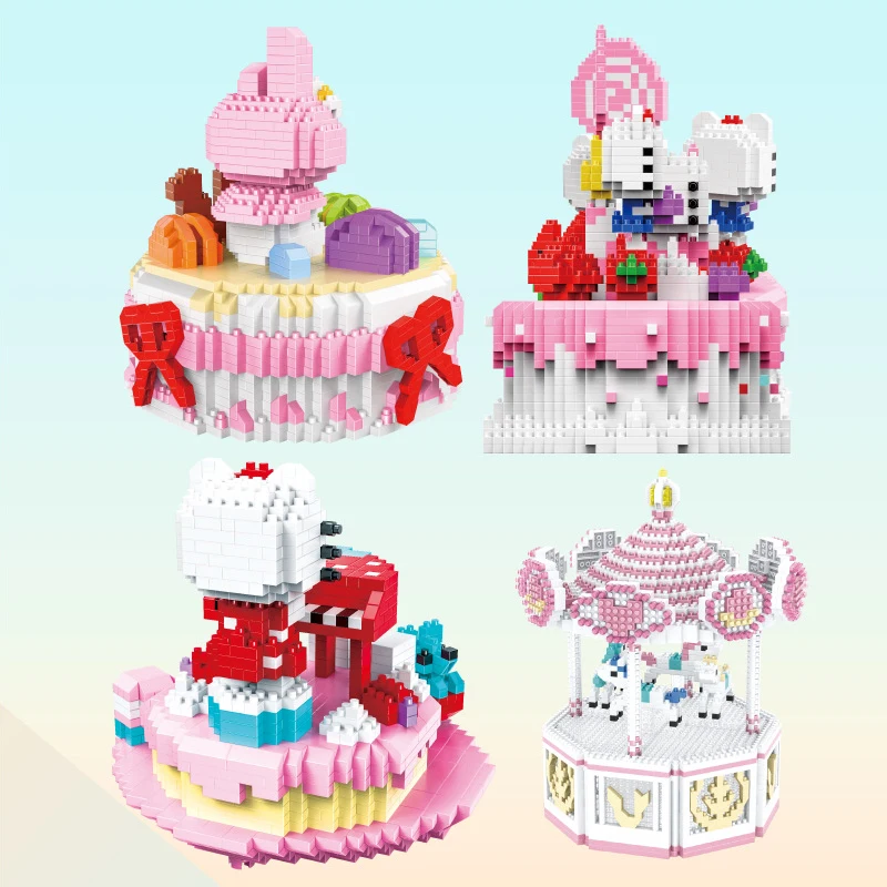 Sanrio аниме Мелодия Hello Kitty мелкие строительные блоки головоломка в сборе карусель