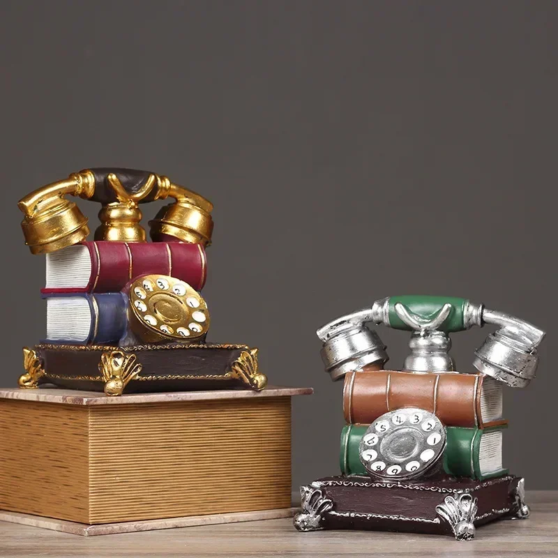 Decorative Phone Model Resin Fake Book Decoration Home Retro Ornament Vintage Telephone for Bar Office Desk