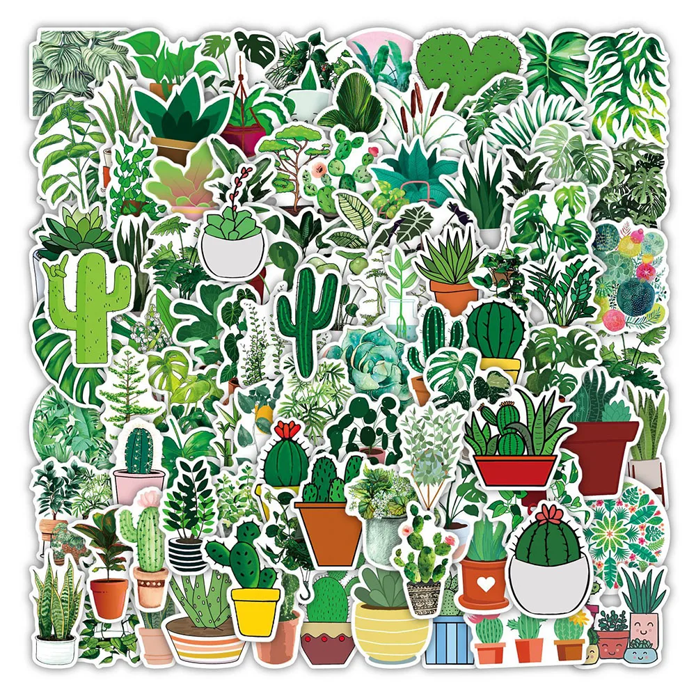 

10/30/50/100PCS Green Plant Leaf Cactus Potted Stickers PVC Waterproof DIY Laptop Phone Fridge Helmet Cartoon Sticker Kids Toys