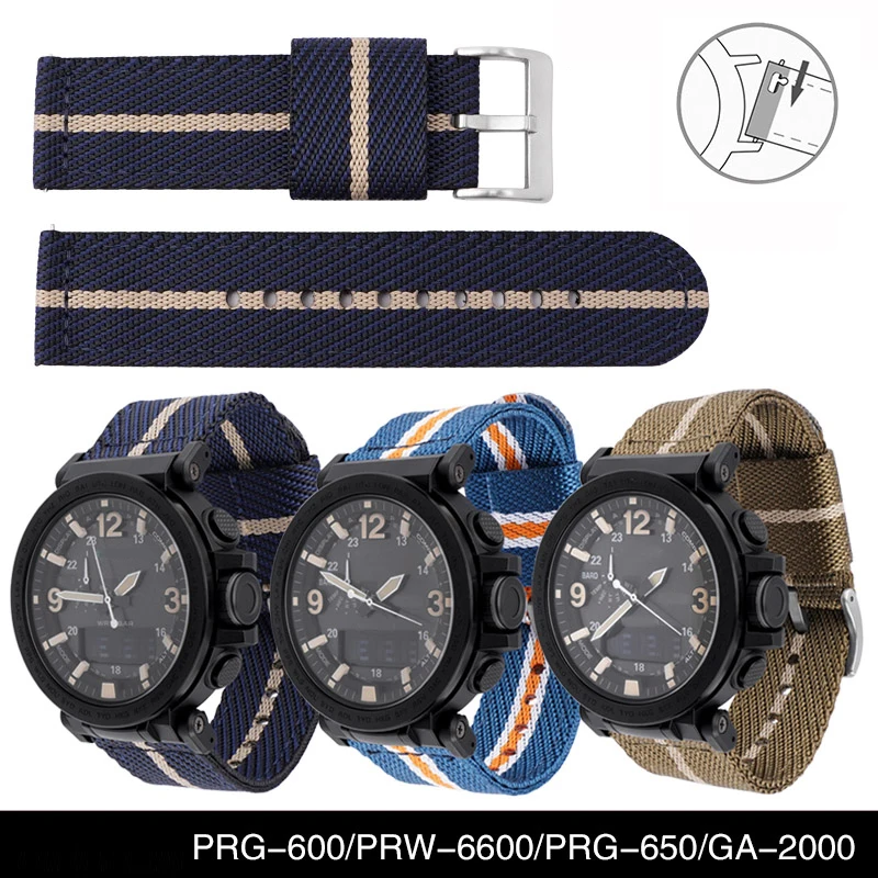 

Нейлоновый ремешок для часов 24 мм для Casio GA2000 PRG600YB Prg650 PRW6600 черный нейлоновый ремешок водонепроницаемый ремешок наручные часы браслет