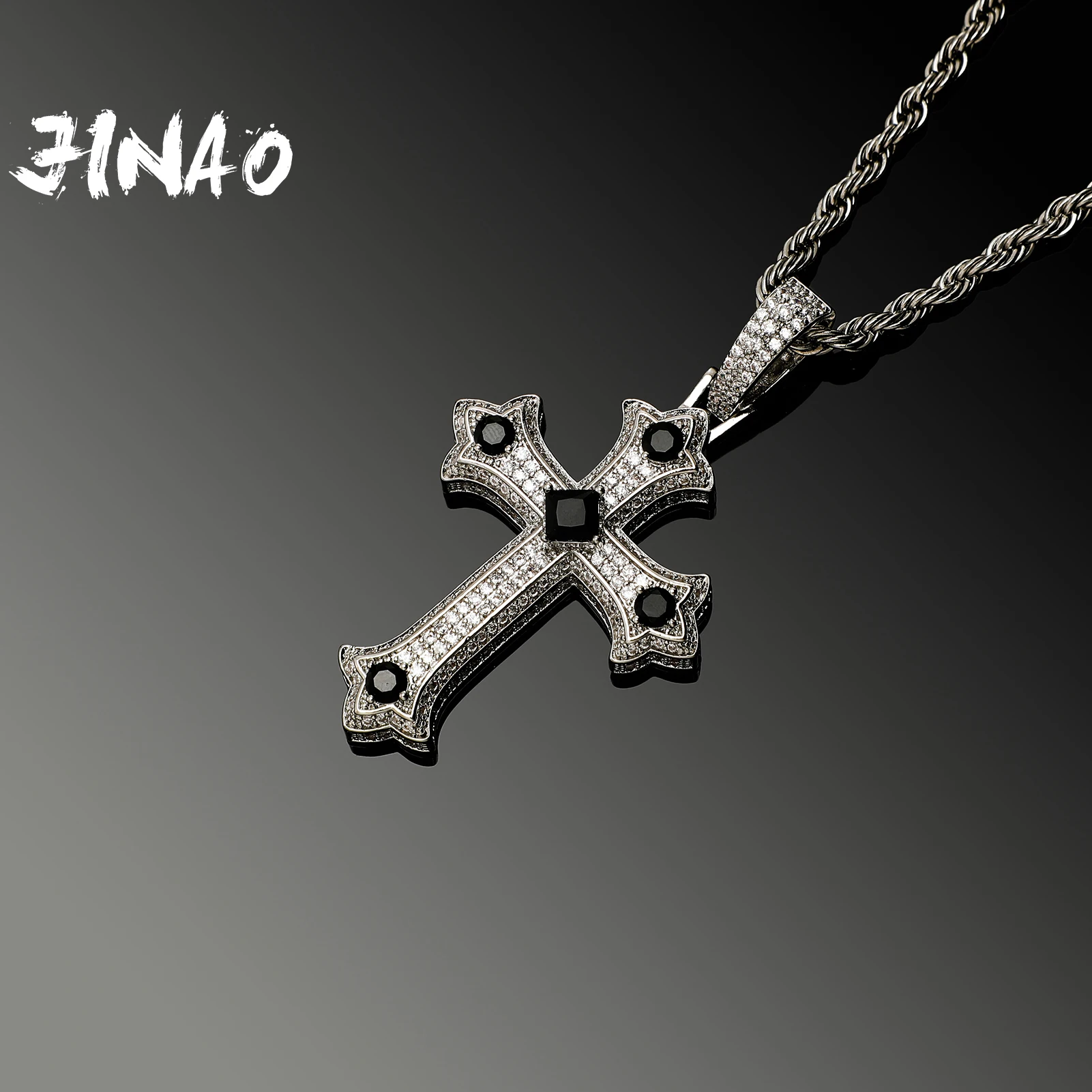 

JINAO 2022 NEW European and American Style Colorful Cross Pendant High Quality Ice Cravejado AAA+ Cubic Zircon Jewelry For Gift