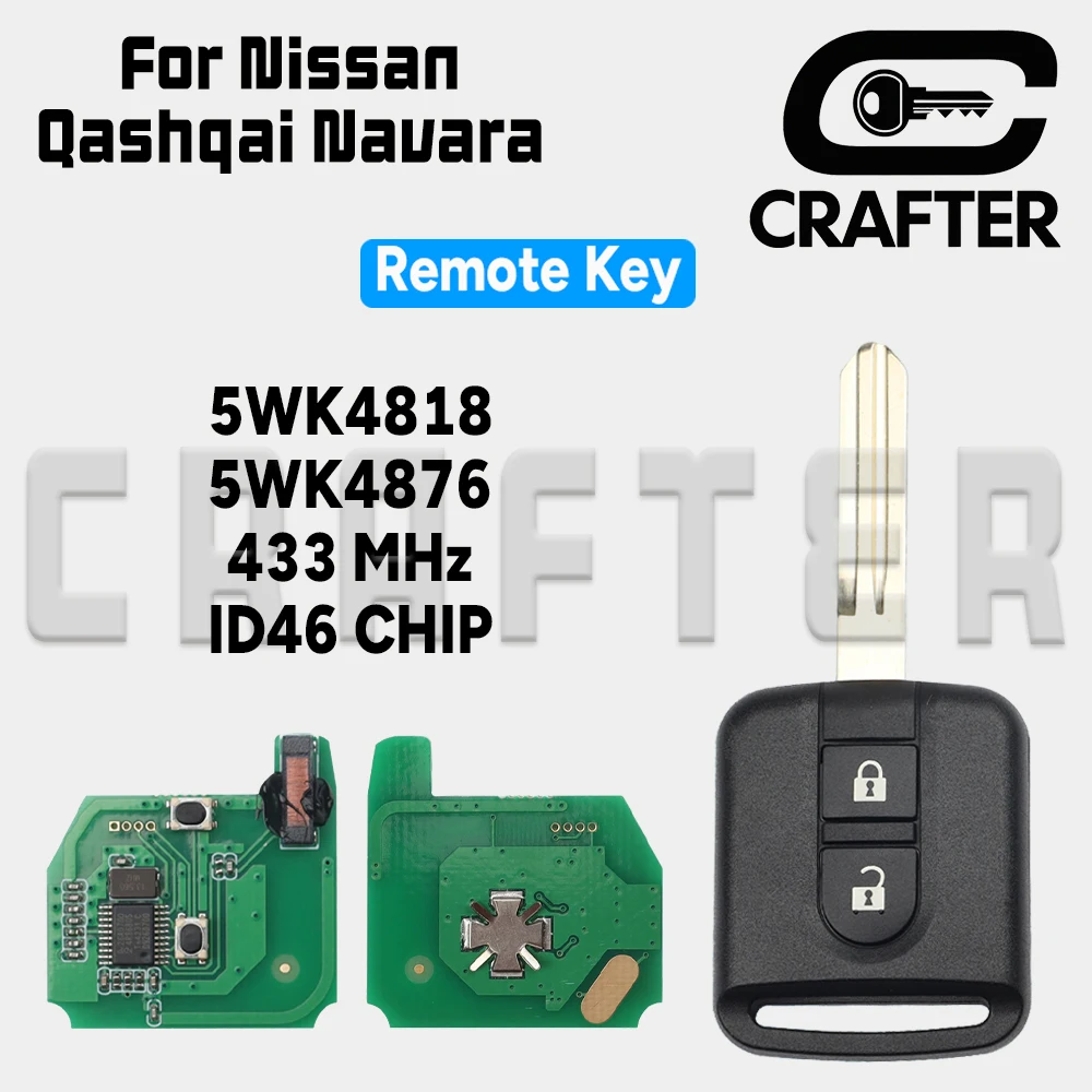 

Ключ Crafters 5WK4818 ID46 CHIP 433 МГц удаленный автомобильный ключ 5WK4876 для Nissan Qashqai Navara Note NV200 X-TRAIL