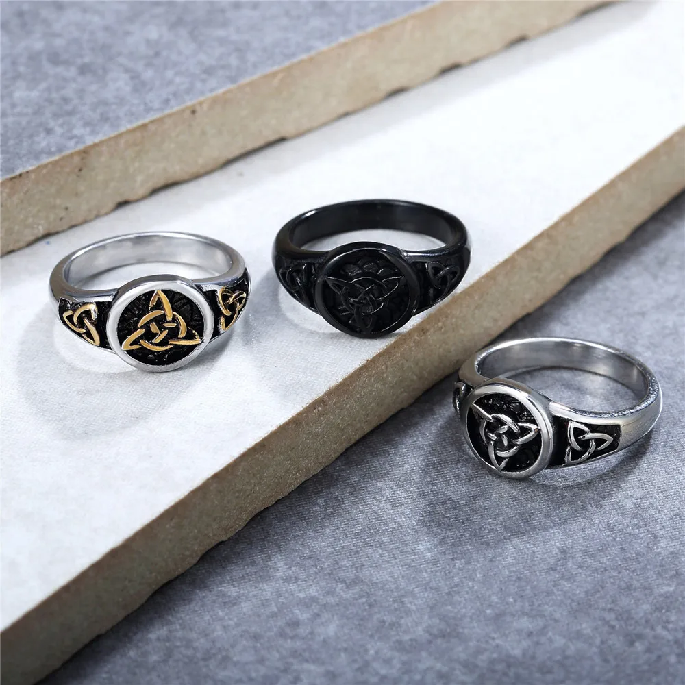 

Norse Stainless Steel Odin Celtics Knot Ring Men Women Vintage Trinity Triangle Viking Rings Amulet Fashion Jewelry Wholesale