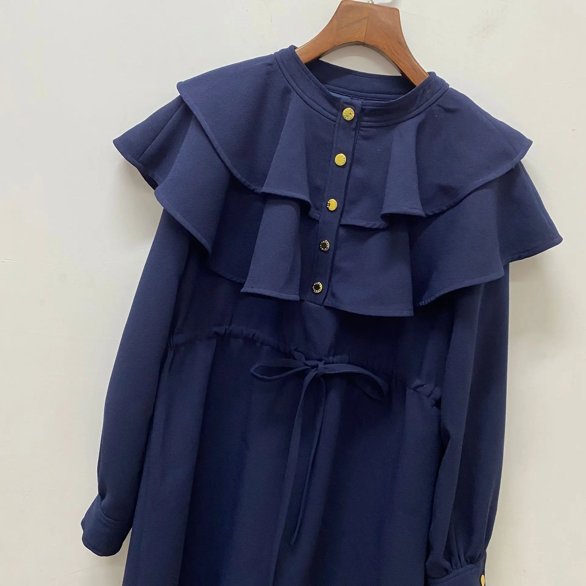 

2022 New Style Ruffle Skirt Minority Elegant Fashion Single Breasted Long Sleeved Dress Women