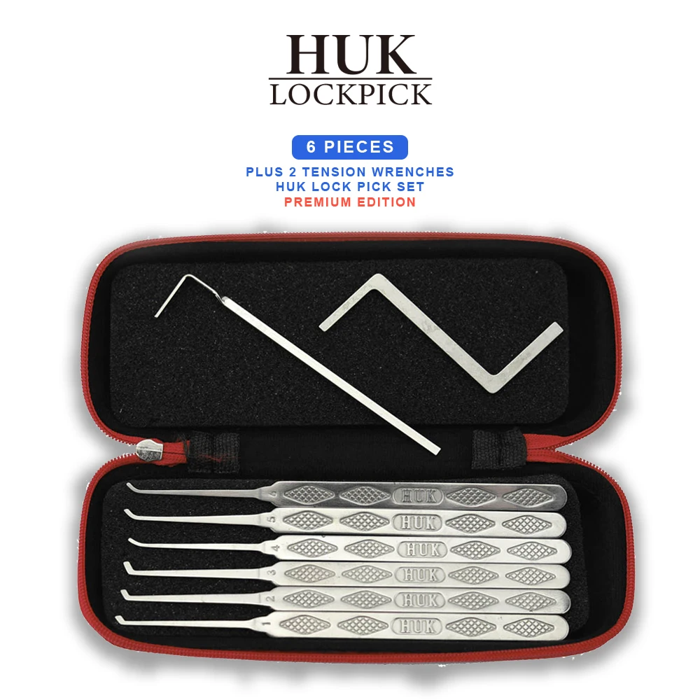 

HUK 6 Pieces Splendid Stainless Steel Lock Pick Premium Set Leather Bag Edition Tool KABA Tension Wrenches For Newbie Locksmith