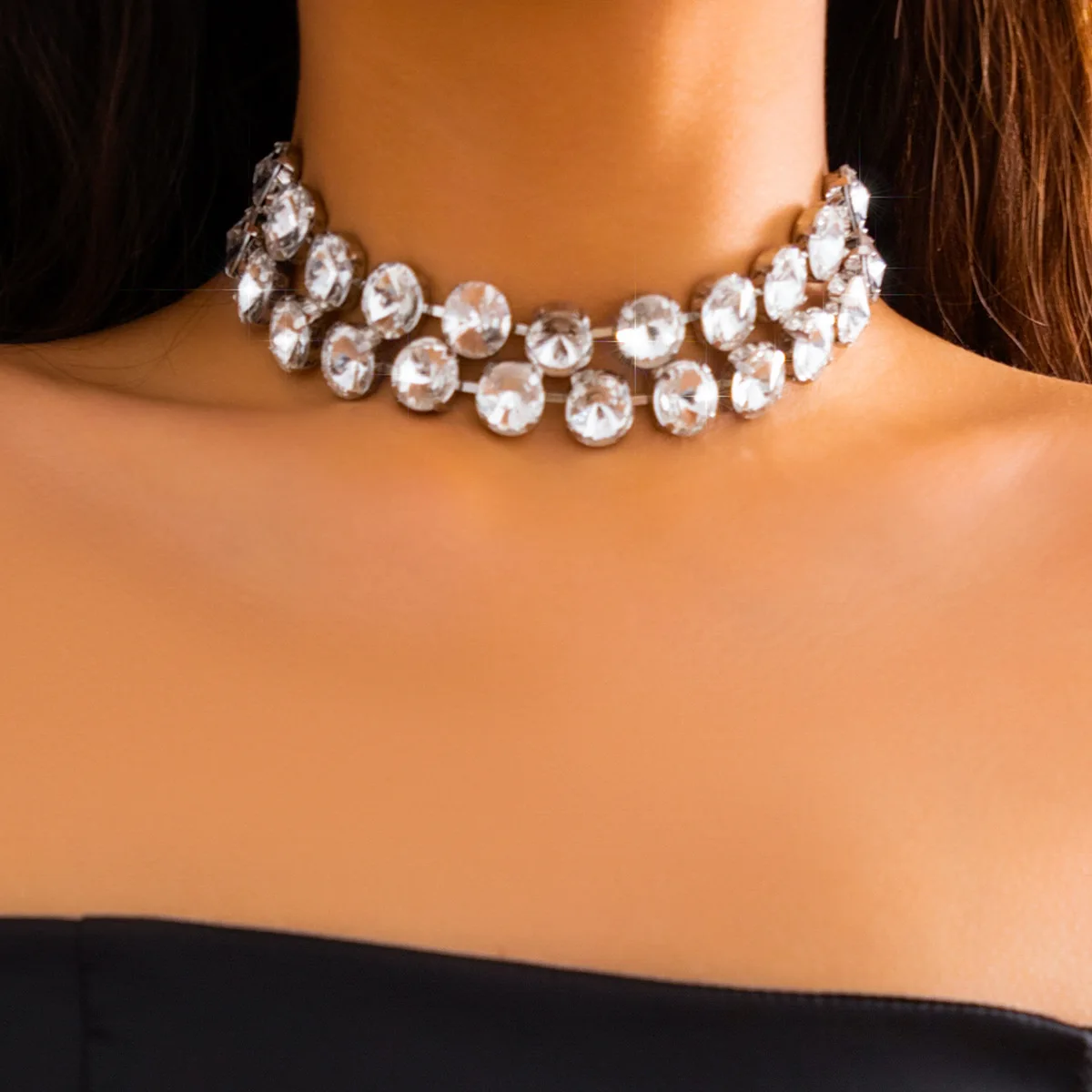 

Ailodo Multilayer Big Crystal Choker Necklace For Women Vintage Fashion Party Wedding Necklace Minimalist Jewelry Girls Gift