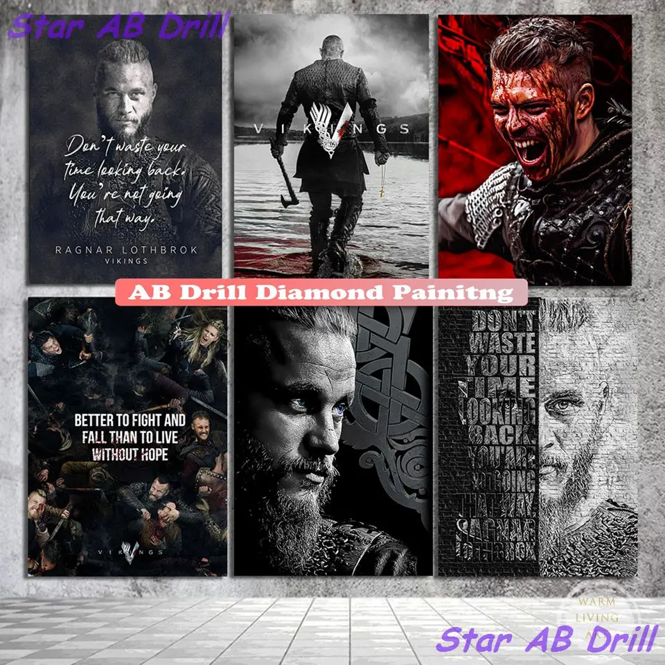 

Classic Tv Show 5D Diamond Mosaic Painting Ragnar Lothbrok Vikings Diy AB Drills Cross Stitch Kit Portrait Art Puzzle Home Decor