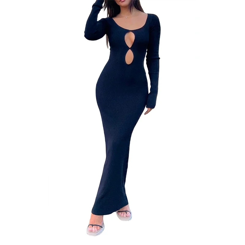 

Вечернее элегантное облегающее платье Musuos на осень-весну, женское однотонное облегающее платье с длинным рукавом и V-образным вырезом, соблазнительная Клубная одежда