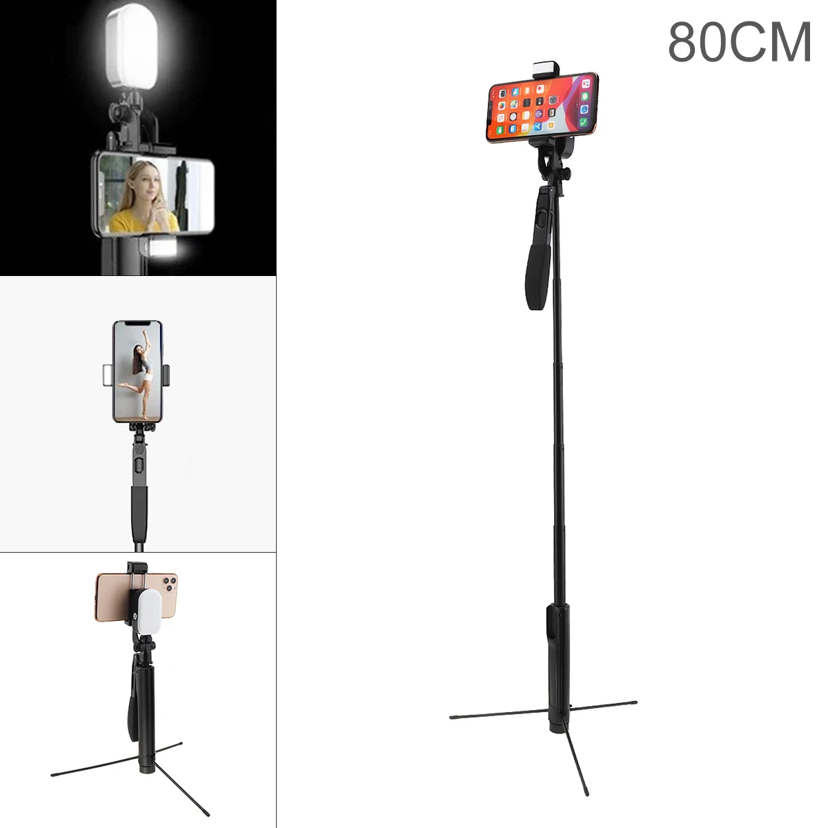 

Portable Selfie Stick Tripod Live Stabilizer with Adjustable Double Fill Light Mobile Phone Bracket Remote Control for Livehat