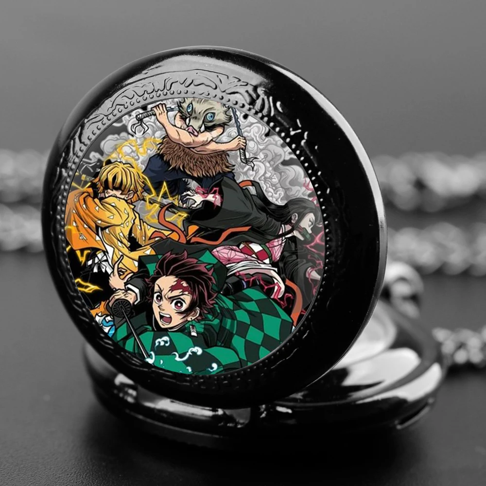 Новые винтажные карманные часы Demon Slayer Tanjiro Nezuko кварцевые FOB с цепочкой и
