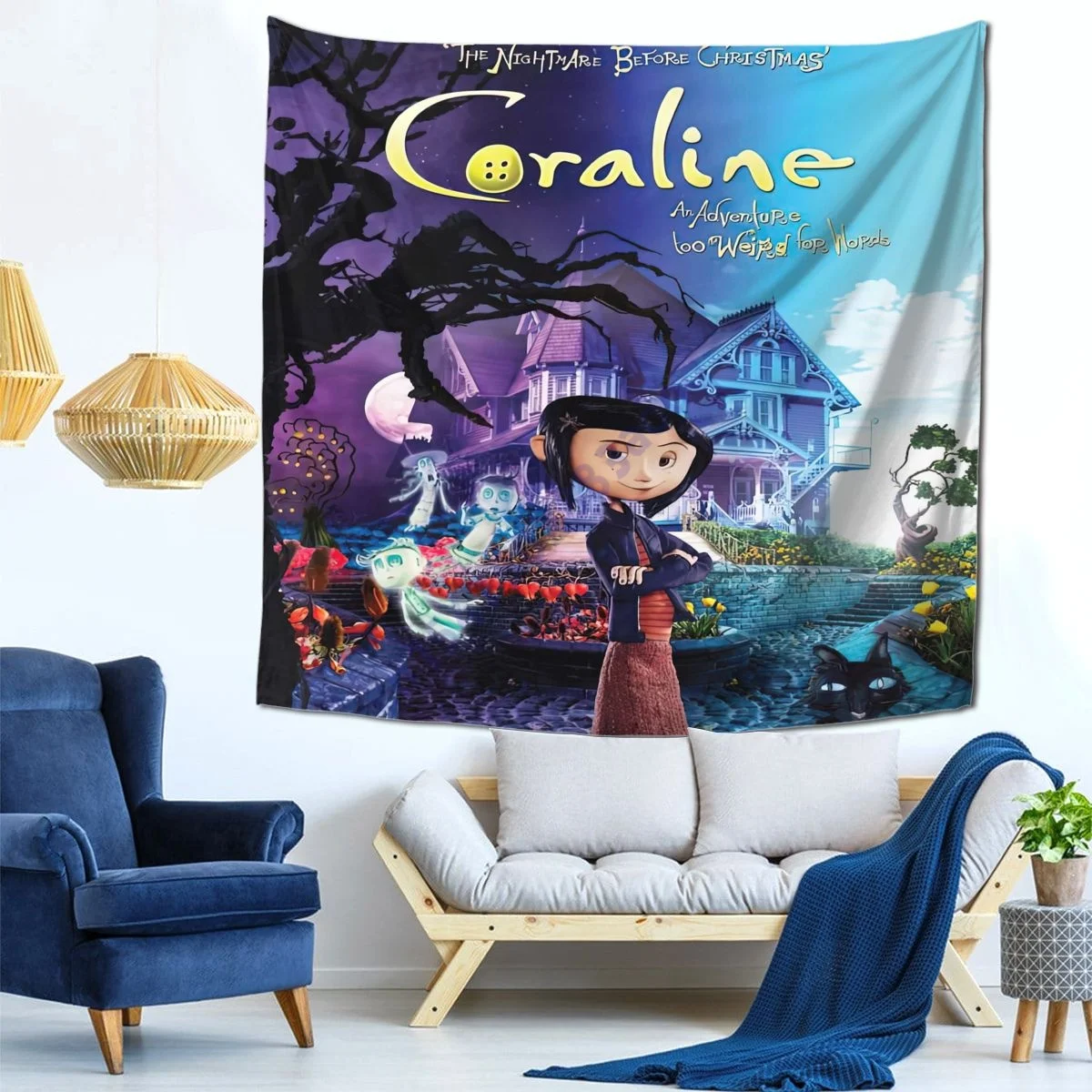 

Coraline Tapestry Anime Bedroom Decoration Wall Hanging Room Decoration Background Cloth Ornaments