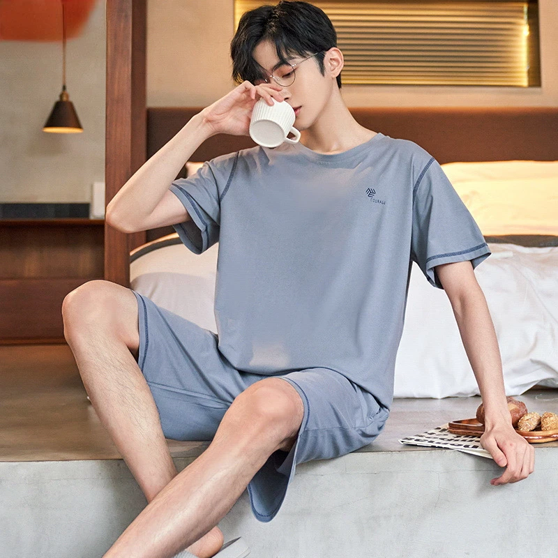 Pajamas Men's 2023 Summer New Products Thin Short-sleeved Can Be Worn Outside Home Service Loose Casual Suit Leisure Nightwear