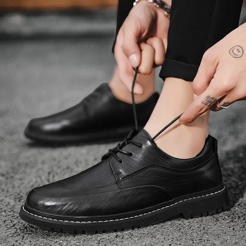 Мужские повседневные кожаные туфли модельные деловые Нескользящие дышащие с