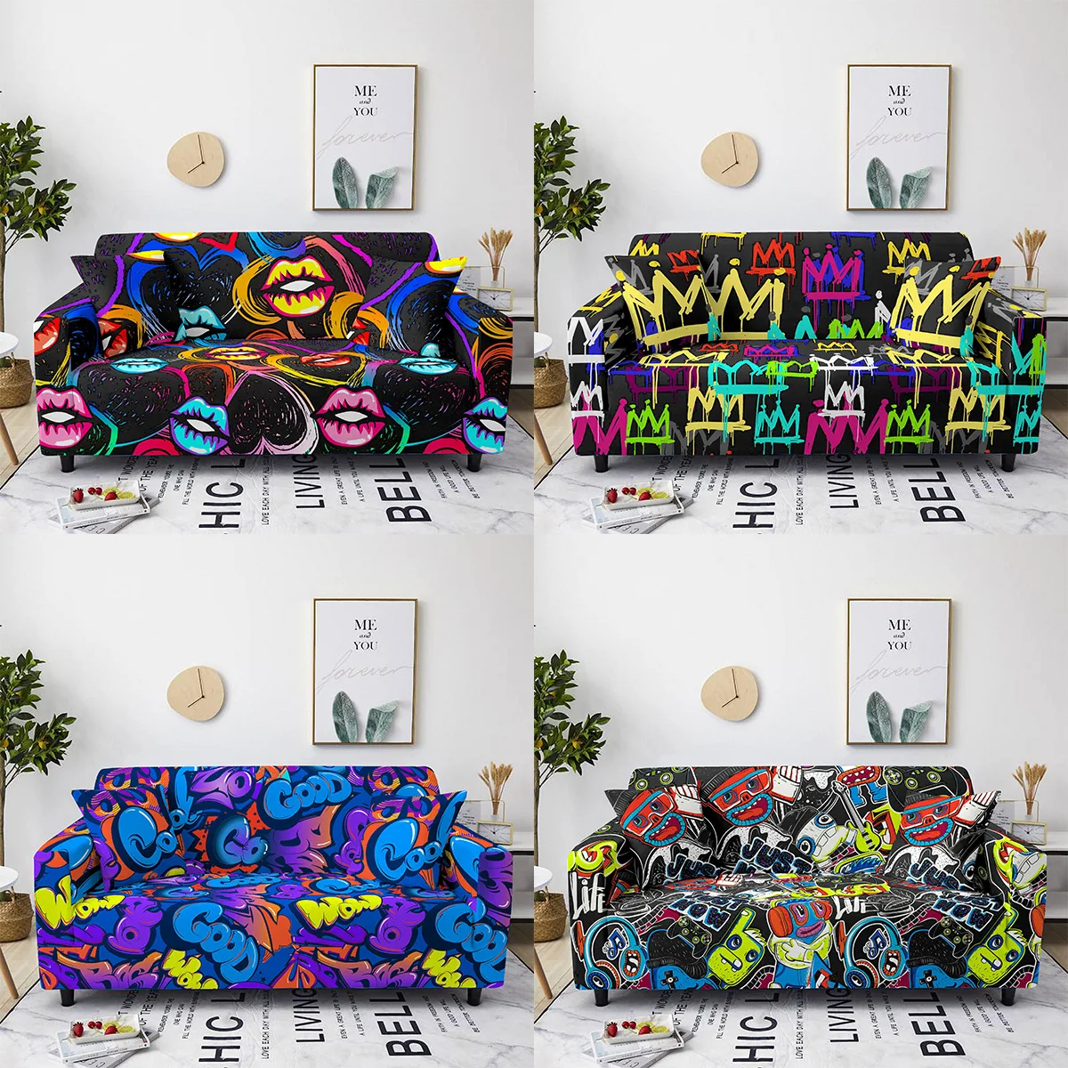 

Colorful Graffiti Print Sofa Cover All Inclusive Stretch Couch Cover Sectional Sofa L Shape Sofa Universal Couch Covers for Sofa