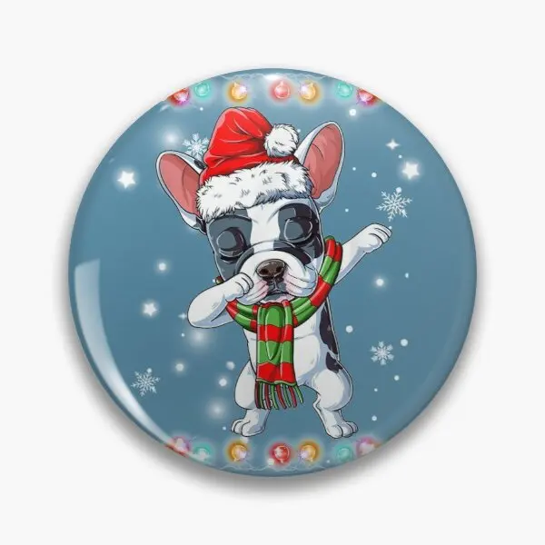 Dabbing French Bulldog Santa Shirt  Customizable Soft Button Pin Women Cute Fashion Decor Hat Creative Cartoon Gift Brooch Funny