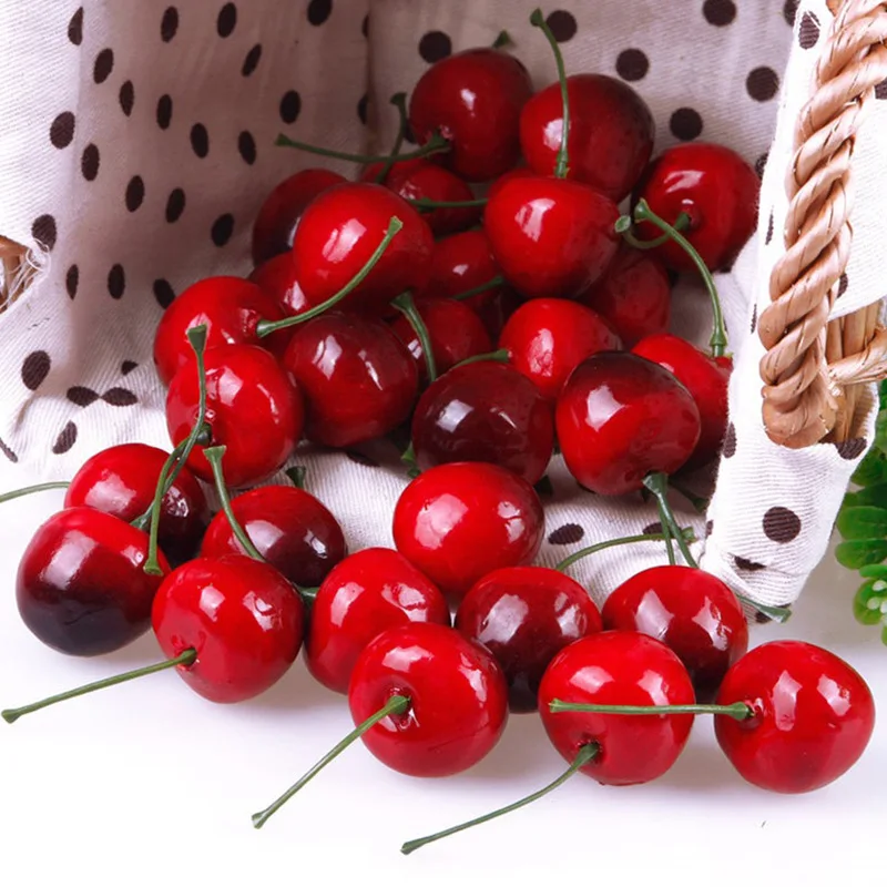 

50Pcs Fake Cherry Artificial Fruit Model Simulation Cherry Ornament Craft Food Photography props Party Decor Home Decoration