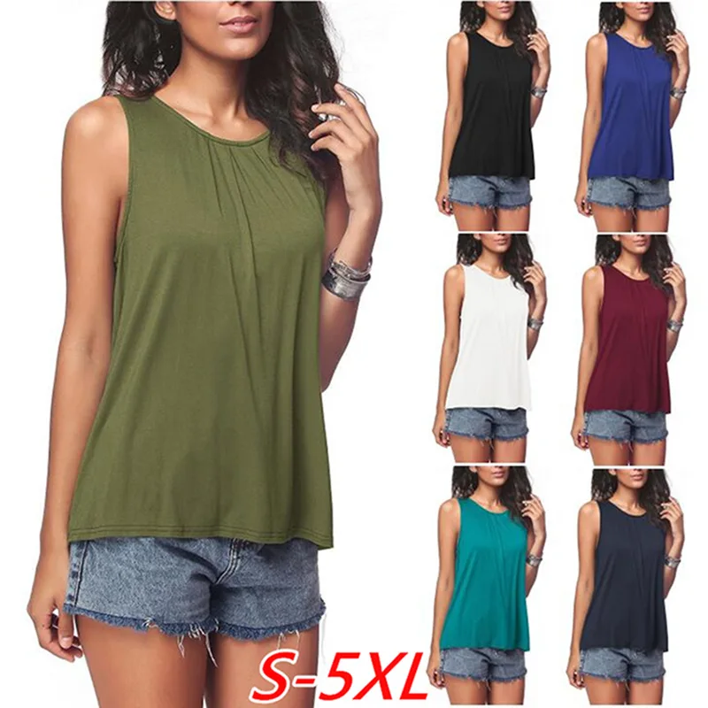 

Fashion Woman Blouses 2022 Summer European and American Casual Tops Round Neck Solid Color Sleeveless Vest T-shirt Women Clothes