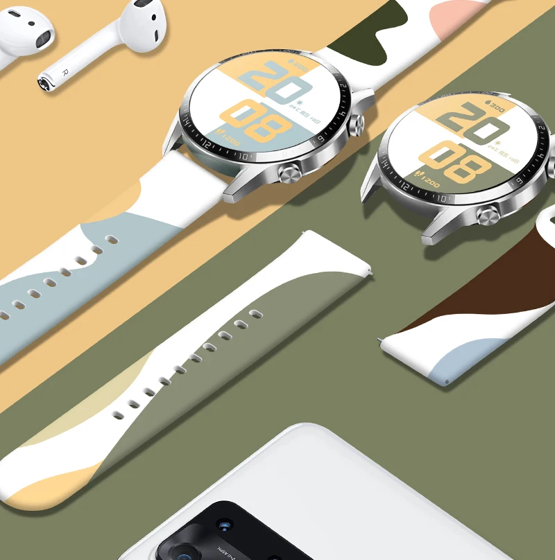 Ремешок силиконовый для Samsung Galaxy watch 3/4 46 мм/Active 2 42 мм/Huawei GT GT2 3 Morandi correa Amazfit Bip 22 мм 20
