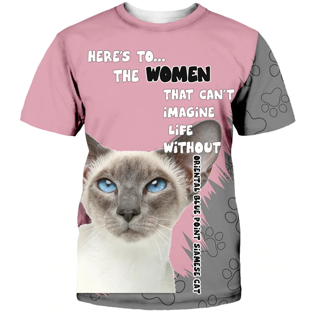

CLOOCL Oriental Blue Point Siamese Cat T-shirts 3D Graphic Animals Paws Art Paint Tees Funny Pullovers Men for Women Streetwear