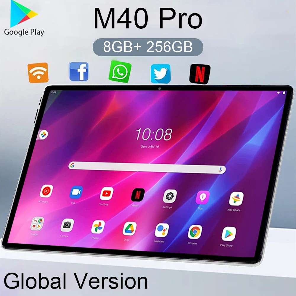 

Global Version M40 Pro Tablet Android 10 Deca Core 10 inch Tablette PC 8800mAh 8GB RAM 256GB ROM Pad Dual SIM 4G Network Tablets