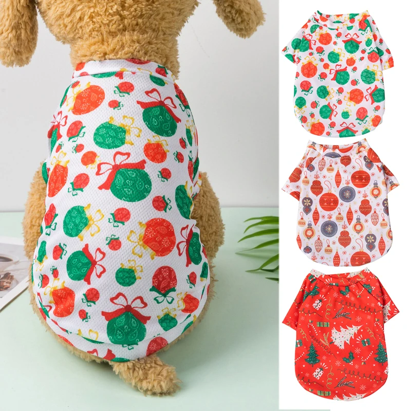 

Christmas Decor Printed Short Sleeve Dog Jacket Pet Vest Dog Clothes Dog Shirt Printing Breathable Cartoon Comfortable Party