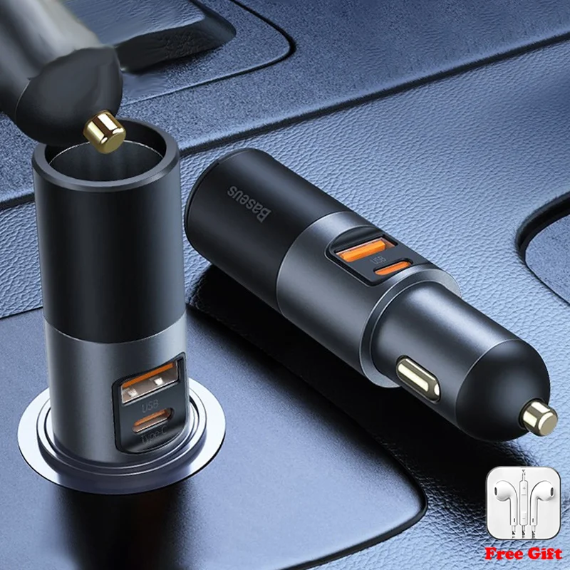 

Baseus 120W Двойное USB C - быстрое автомобильное зарядное устройство адаптер Автомобильный распределитель QC4.0 3.0 PD PPS розетка для iPhone 14 Xiaomi