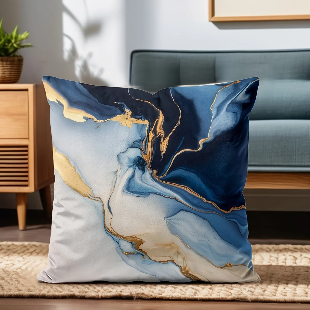 

Абстрактная наволочка из полиэстера 40x40 см темно-синего цвета