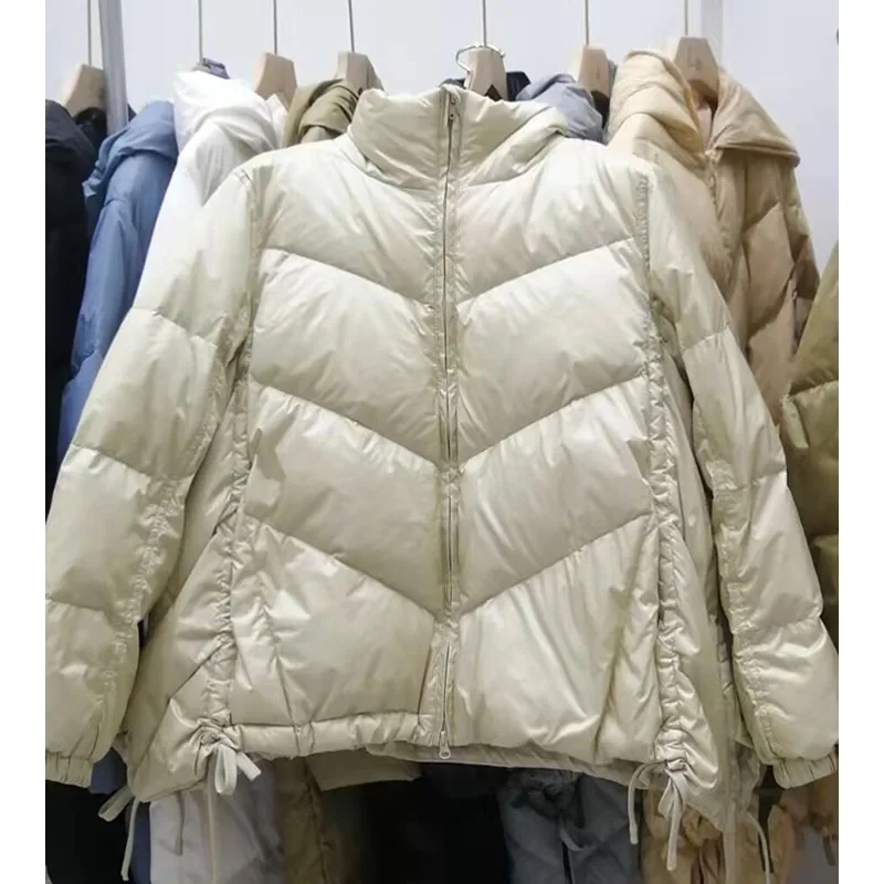 KoHuiJoo Coat Jackets for Women Winter 2022 Drawstring Stand Collar Korean Loose Duck Down Jacket Short Warm Ladies Outerwear enlarge
