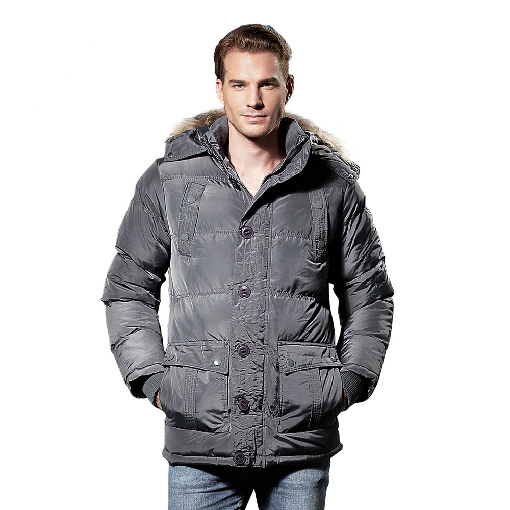 Mens Cotton Quilted Jacket Oversized Gray Velvet Thick Parkas Boys Puffer Jackets Outerwear Button Up Detachable Hooded Parka
