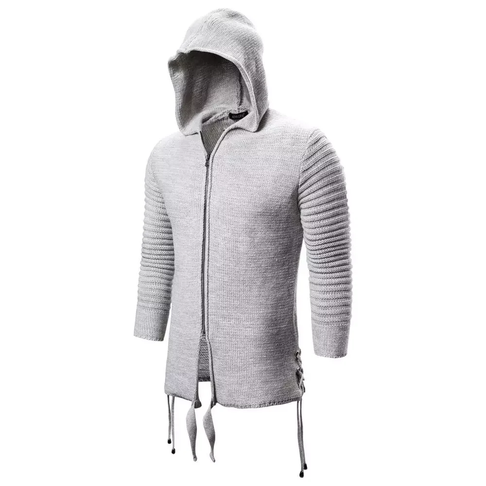 

Men Clothes Casual Coat Beige Striped Spliced Knitted Cardigan Man Full Zip Mens Sweaters Warm Winter Hooded Mans Sweater Male