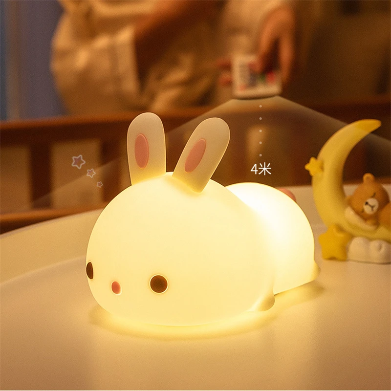 LED Night Light Colorful Silicone Rabbit USB Rechargeable Bedroom Lamps for Children Baby kids Gift