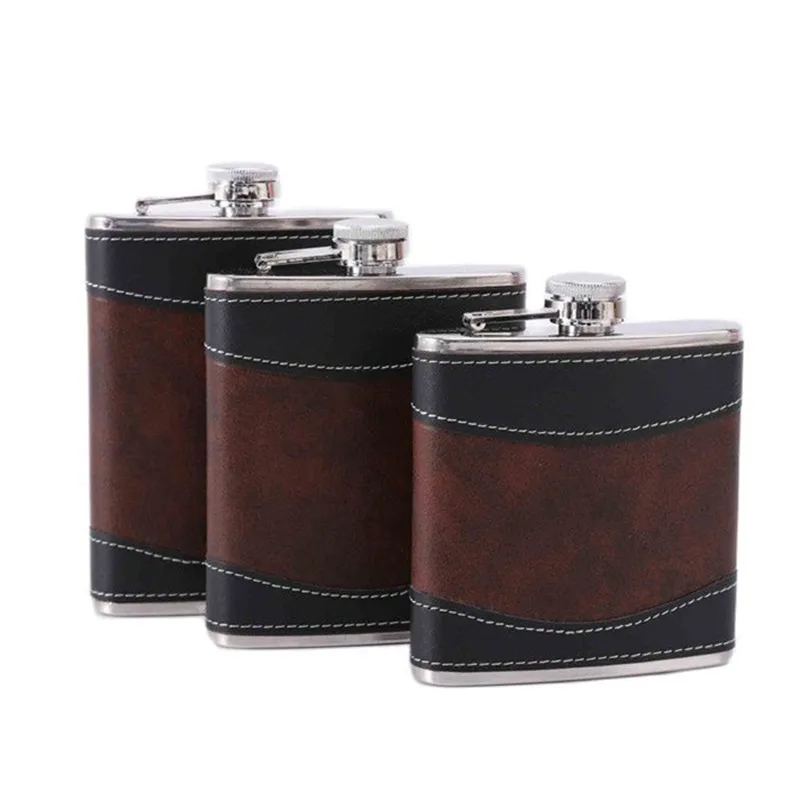 

6oz 7oz 8oz Pocket Hip Flask PU Leather Covered Small Stainless Steel Wine Pot For Alcohol Portable Whiskey Flagon Men Gift
