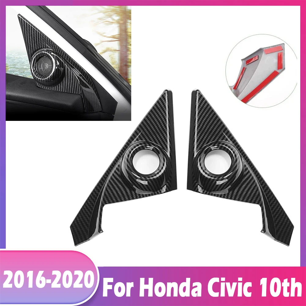

Pair Car Grain Interior Front Door Speaker Window A Pillar Cover Trim For Honda 10th Gen Civic 2016 -2020 Accessories