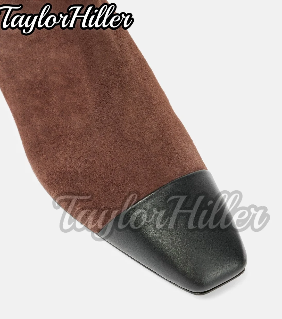Фото Коричневые замшевые лоскутные ботинки, лаконичные короткие ботильоны с квадратным носком, женская осенне-зимняя женская модная обувь на боковой молнии, новая обувь №3