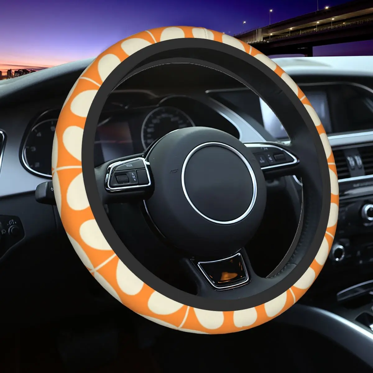 

Orla Kiely Designer Car Steering Wheel Cover 37-38 Anti-slip Leaf Auto Steering Wheel Protector Colorful Car Accessories