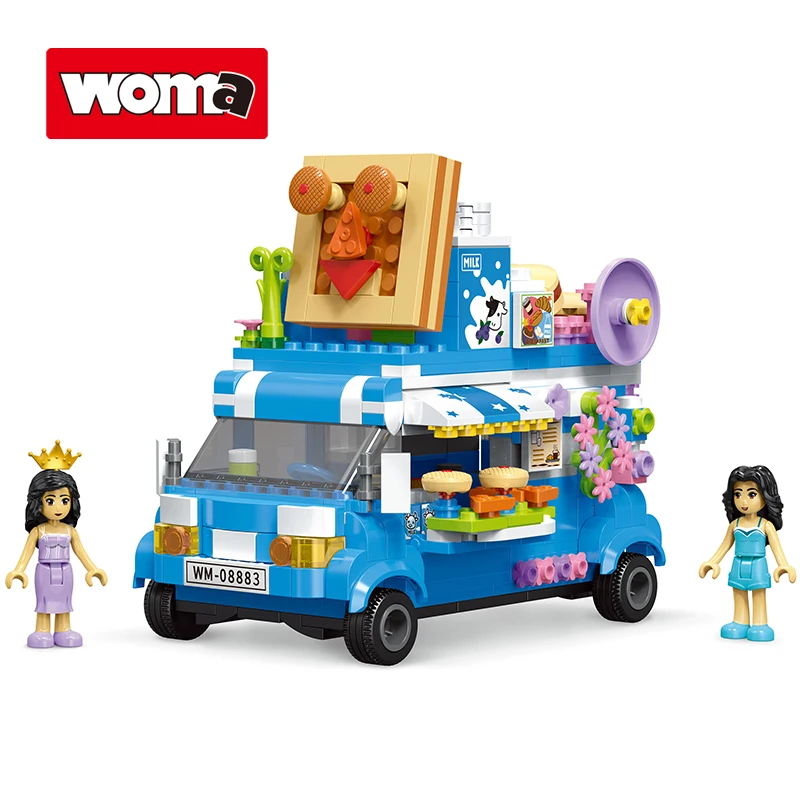 

WOMA Ice Cream Food Truck Building Block 8 In1 Doll Cake Car Assemble Bricks Set Girls Creative Building Block Kids Toys