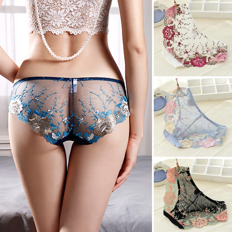

Women'S Sexy Lace Transparent Embroidery Thin Underwear Charming Flower Pattern Women'S Summer Women'S Shorts Underwear