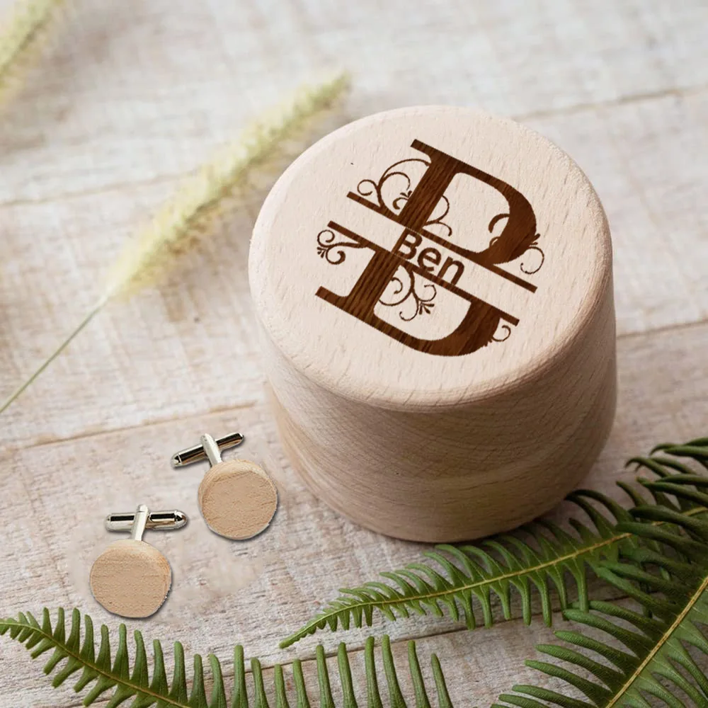 Customized Name Wooden Cuff Links Box Engagement Cufflink Storage for Men Gifts for Husband Valentine / Bachelor Party Gift