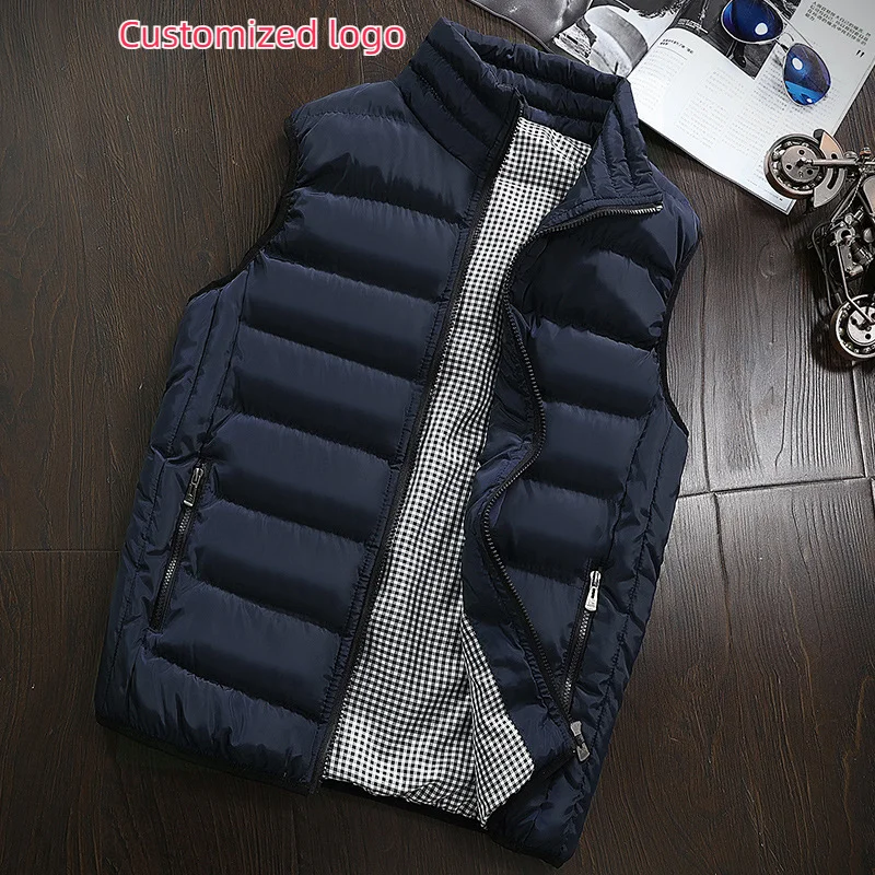 

High Quality Vest Men's Fall and Winter Casual Comfortable Sleeveless Solid Color Thickened Cotton Jacket Custom Your Logo
