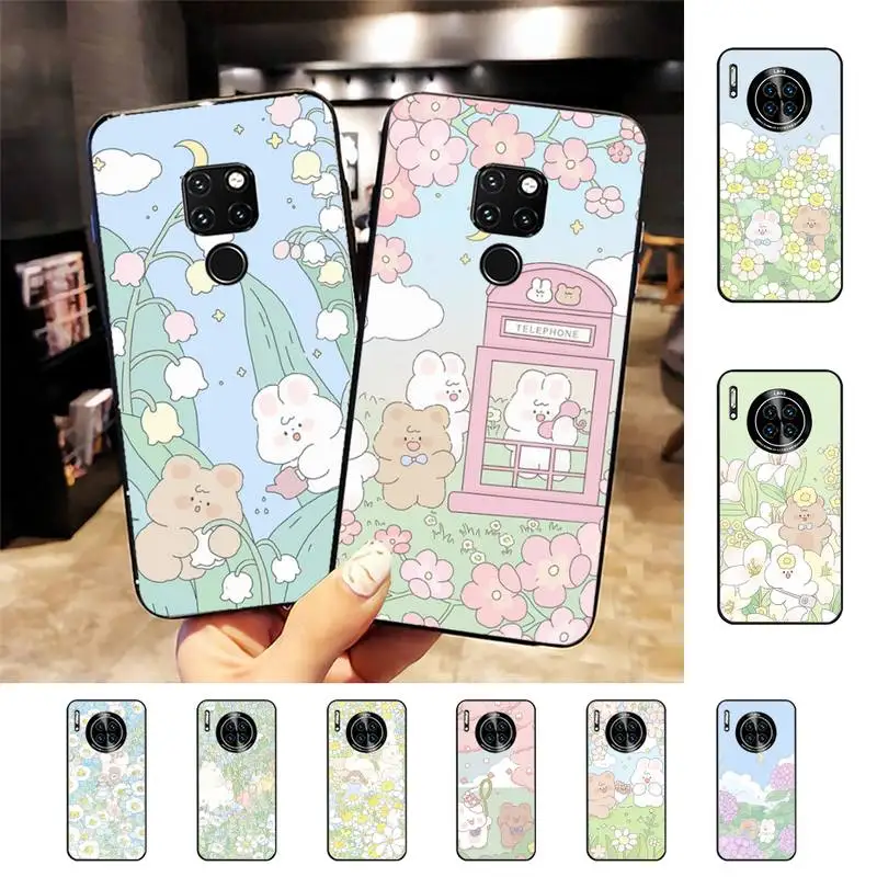 

Cute Funny Rabbit Flowers Phone Case For Huawei Nova 3I 3E mate 20lite 20Pro 10lite Luxury funda case