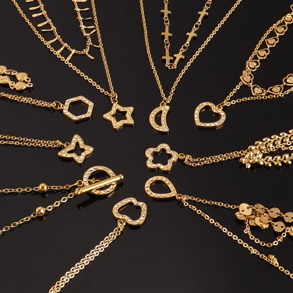 

Fashion Stainless Steel Necklace For Women Necklaces Double Layer Heart Necklace Geometric Pendant Chain Choker Necklace Jewelry