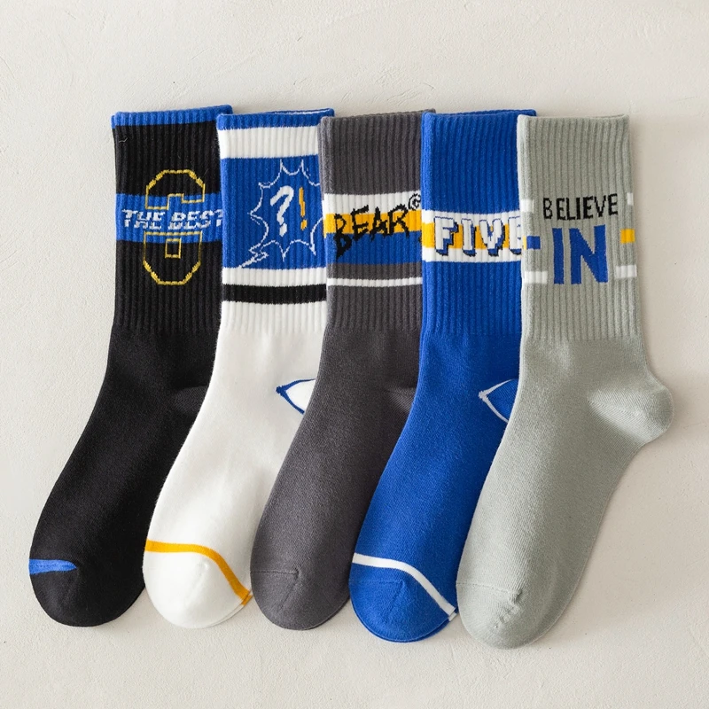 

Funny Fashion Hip Hop Trend Socks Men Striped Tube Socks Cotton Soft Casual Styleins Trend Net Red Personality Street Letter