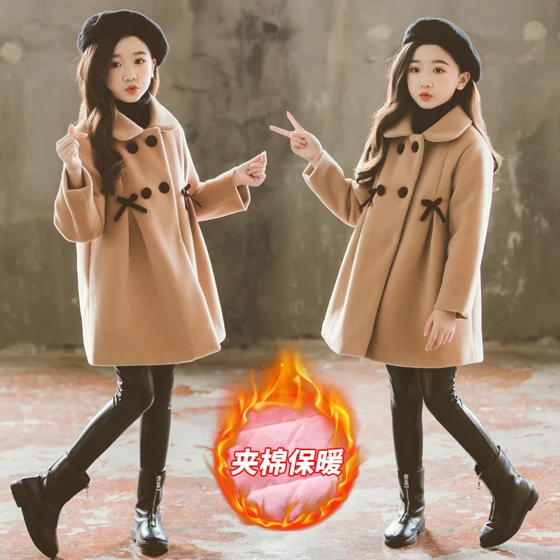 

Girls Double 4-14yrs Coats Trench Breasted Children Warm Outerwear Winter Clothes Woolen Teenage For Thicken Autumn Coat Jacket