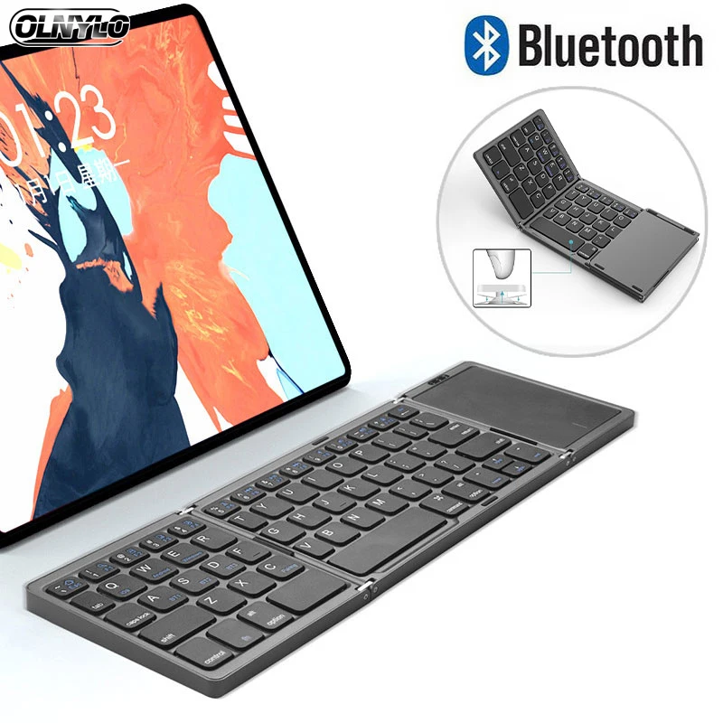 

Mini Folding Keyboard With Touchpad Keypad Wireless Bluetooth-Compatible Keyboard 3 Fold Portable Keyboard For iPad Phone Tablet