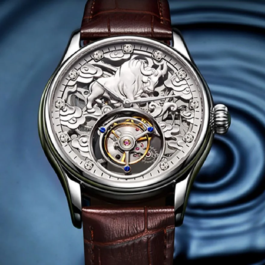 

AESOP 100% Real Tourbillon Skeleton Watch For Men Top Brand Luxury Mechanical Watches Waterproof Wristwatches 2022 Zodiac Cattle